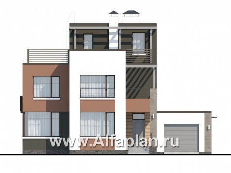 Проекты домов Альфаплан - «Рефлекс» - комфортабельный коттедж с эксплуатируемой кровлей - превью фасада №1