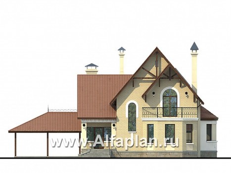 Проекты домов Альфаплан - «Золотая середина» - проект коттеджа с жилой мансардой и навесом для машин - превью фасада №1