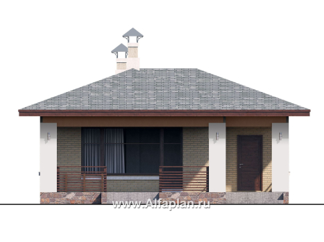 Проекты домов Альфаплан - Гостевой дом с баней и уютной террасой - превью фасада №1