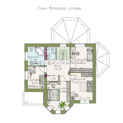 Проекты домов Альфаплан - «Классика»- двухэтажный особняк с эркером - превью плана проекта №1