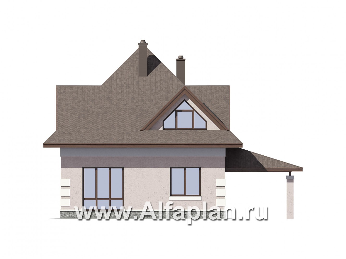 Проекты домов Альфаплан - Экономичный дом с навесом для машины - изображение фасада №1
