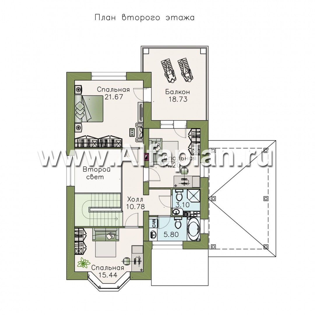 Проекты домов Альфаплан - «Галерея»- дом c балконом-галереей и навесом для авто - план проекта №2