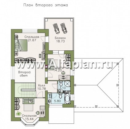 Проекты домов Альфаплан - «Галерея» - коттедж c балконом-галереей и навесом для авто - превью плана проекта №2