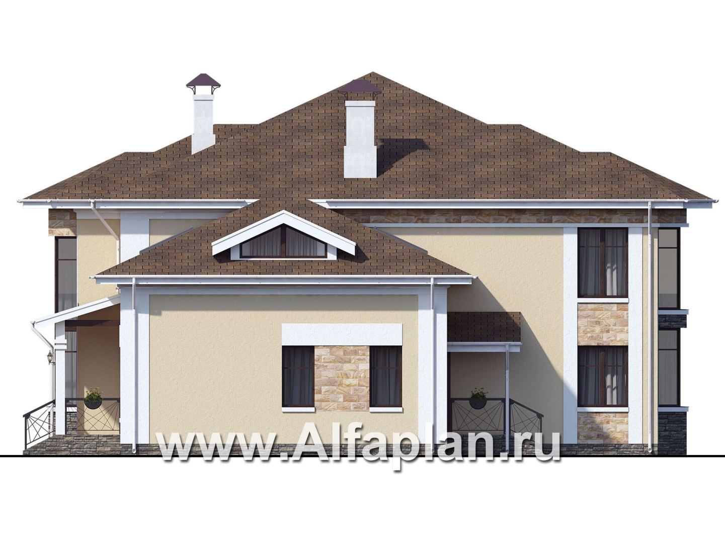 Проекты домов Альфаплан - Особняк с двусветным эркером гостиной - изображение фасада №2