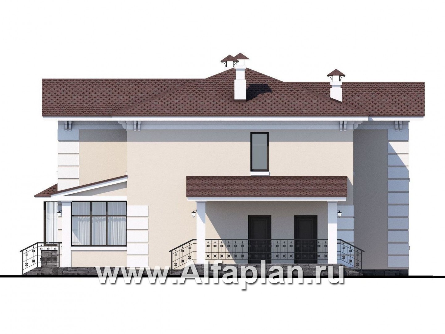 Проекты домов Альфаплан - «Галатея» - двухэтажный коттедж в традиционном стиле - изображение фасада №2