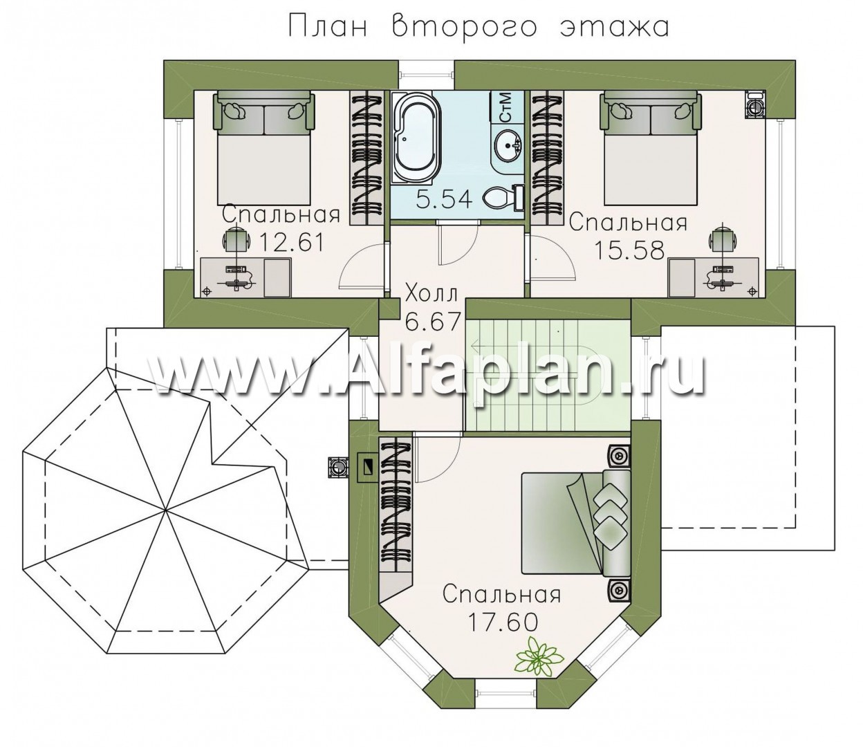 Проекты домов Альфаплан - Двухэтажный дом с эркером - изображение плана проекта №2