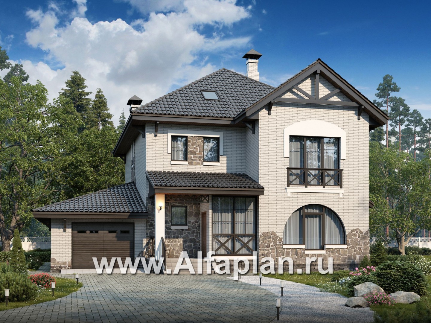 Проекты домов Альфаплан - «Фабула» - классический коттедж с гаражом и бильярдной - основное изображение