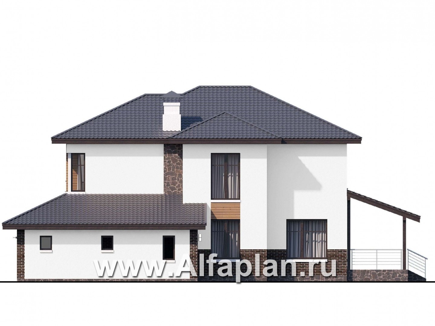 Проекты домов Альфаплан - «Ирида» - стильный современный дом с гаражом на два автомобиля - изображение фасада №2