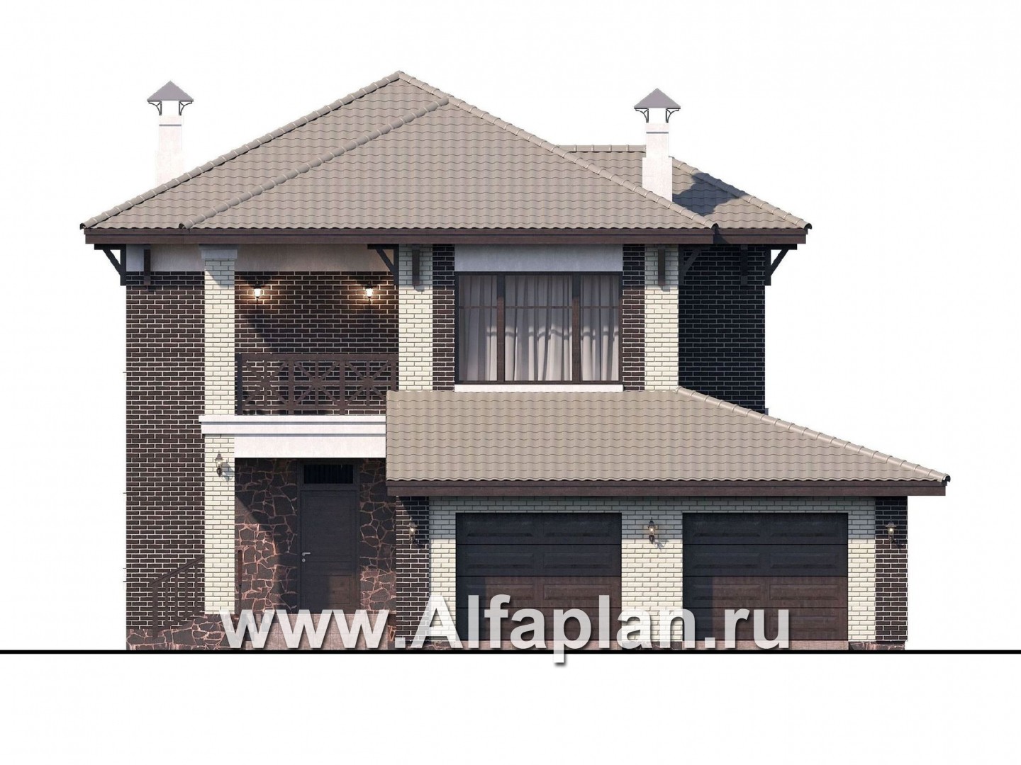 Проекты домов Альфаплан - «Вишера» - стильный дом с гаражом на два автомобиля - изображение фасада №1